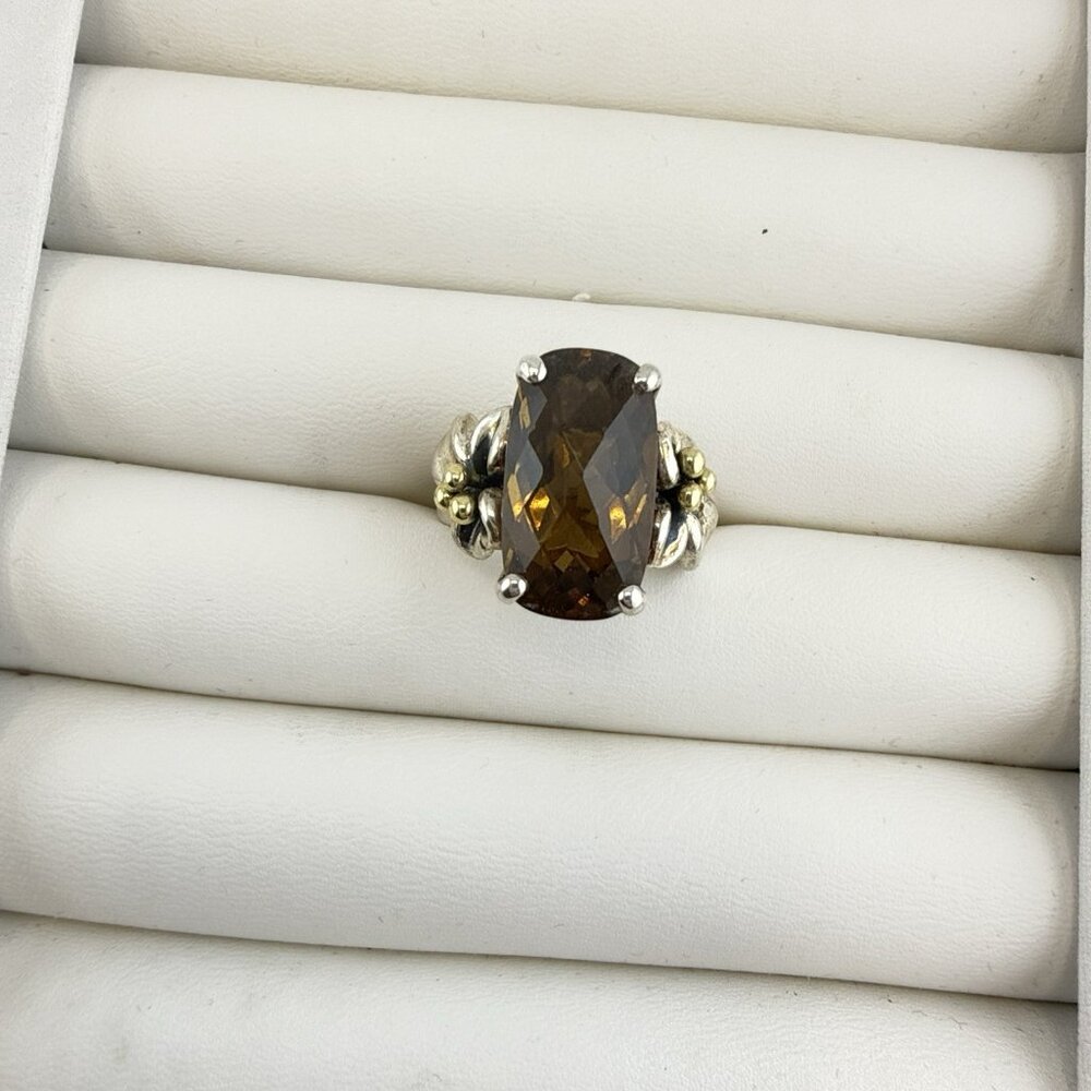 Ann King Ring Sterling Silver 18k Yellow Gold Floral Flower Smoky Quartz Size 8 - Picture 7 of 11